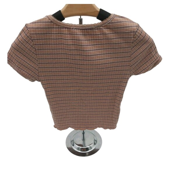 Hippie Rose Juniors Ribbed Henley Top Short sleeve Button Brown V Neck Sz XS New - Picture 3 of 10